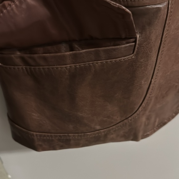 /id Collection Brown Leather Jacket Sz 12 Retro Style Tapered Blazer Coat - Picture 4 of 6